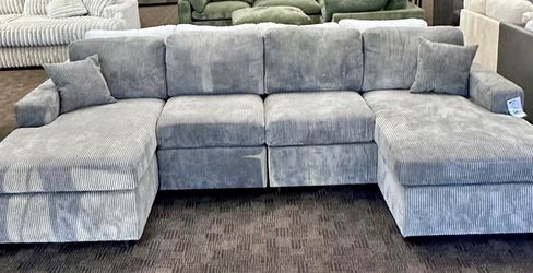 Oversized Gray Sofa Corduroy Sectional Couch– $10 Down