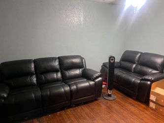 Black leather recliner couch set