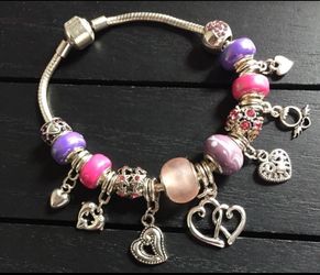 8 1/2” Sterling Silver Charm Bracelet with Murano Glass Bead Charms