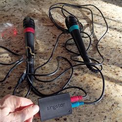 Sigstar Microphones Red & Blue Mic Use Games Or Singing In Kerioky Home Entertainment Beautiful Set Joy For All Family Pre-owned 