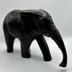 Vintage Wood Hand Carved Elephant Figur