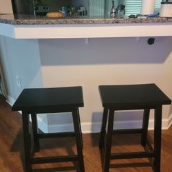 2 Black Wooden Stools - NEW