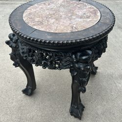 Antique Hardwood and Marble Occasional Table
