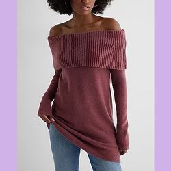 NWT Express Ribbed Off The Shoulder Overlay Oversized Sweater