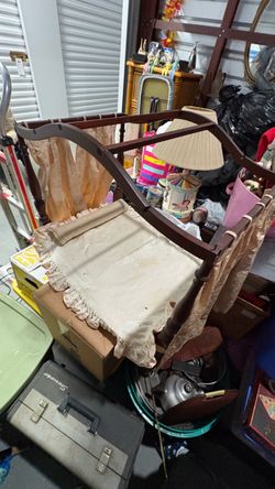 Vintage Wooden Baby Bassinet with Fabric Liner