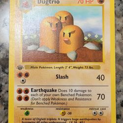 Rare 1st Edition Base Set Dugtrio Pokemon Card 