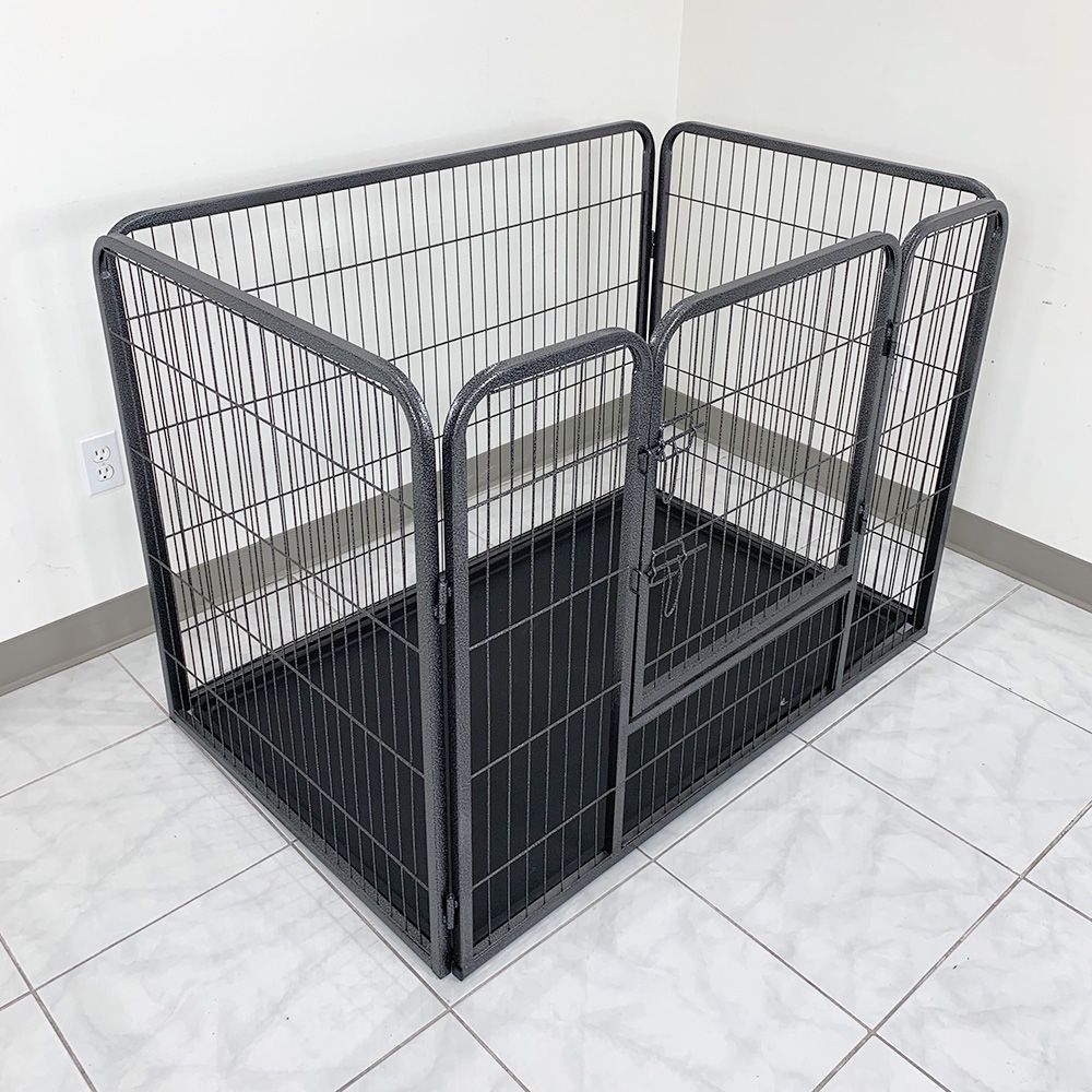 New in Box $110 Heavy Duty Pet Playpen w/ Plastic Tray, Dog Cage Kennel 4 Panels,  L49” x W32” x H35” 