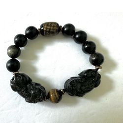 Gold obsidian  Tigers  eye  double pi Yao Wealth Bracelet 