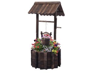 O109-Garden Wooden Decor Rustic Wishing Well Planter Outdoor Home Décor for Patio, Upgrade Wishing Well Garden, Yard Hanging Bucket Patio Lawn Backyar