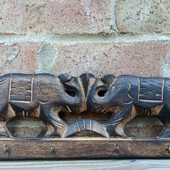 Elephants Handcarved Wood Key Holder 