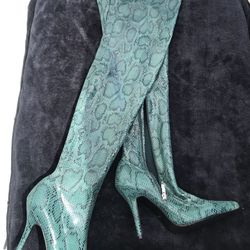 Green Snake Skin Boots Size 10
