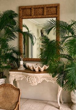 Vintage Indonesian Woven Rattan Wall Mirror 40.5” Boho Coastal