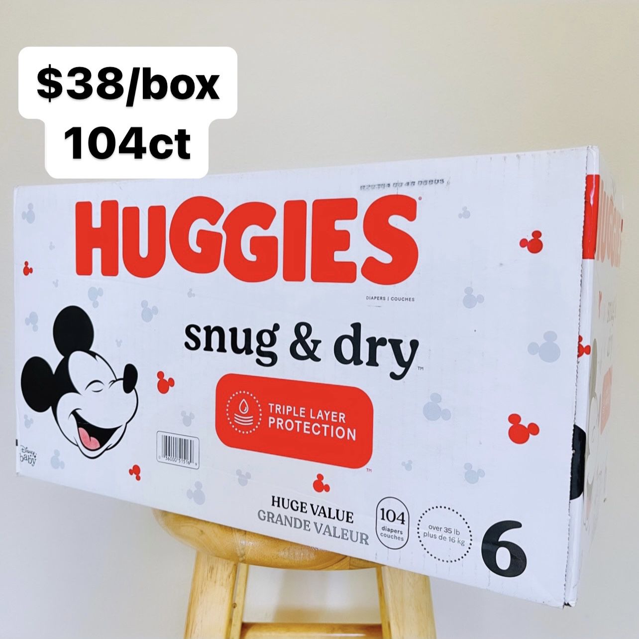 Size 6 (35+ Lbs) Huggies Snug & Dry (104 Baby Diapers)