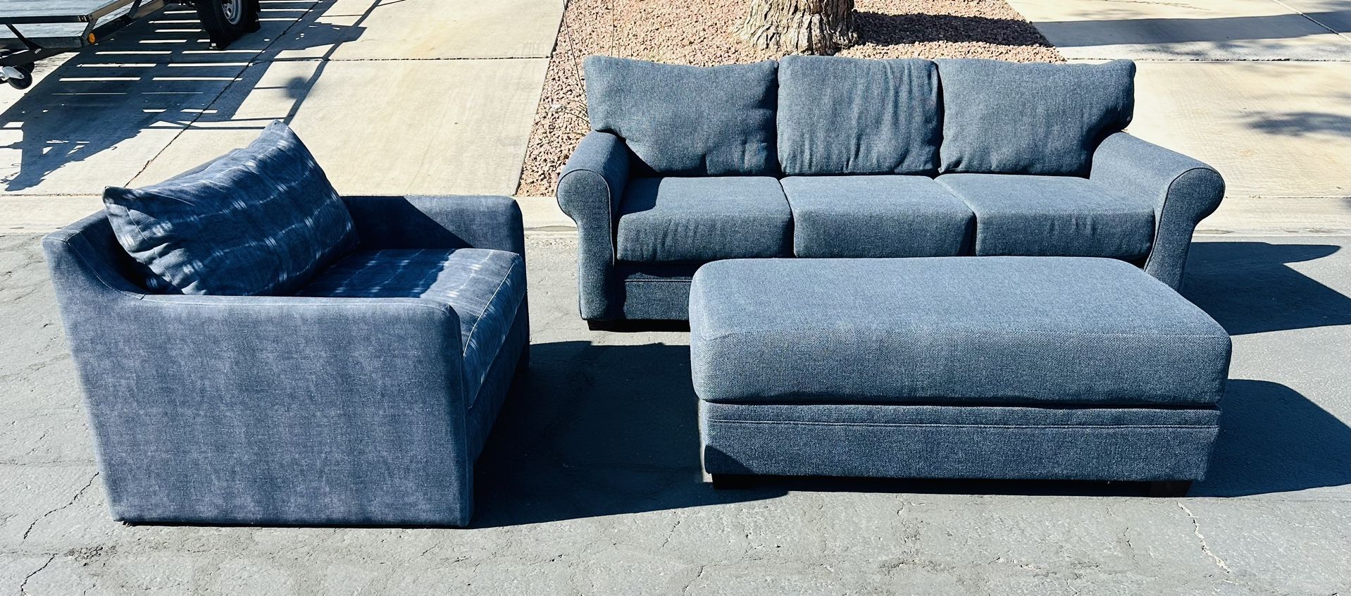 Navy Blue Couch Sofa Chair Set And Ottoman