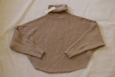 MinimLA Laura Lee Ribbed Turtleneck Oversized Sweater Taupe NWT Size M