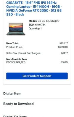Gigabyte G5 15.6" Gaming Laptop RTX 3050