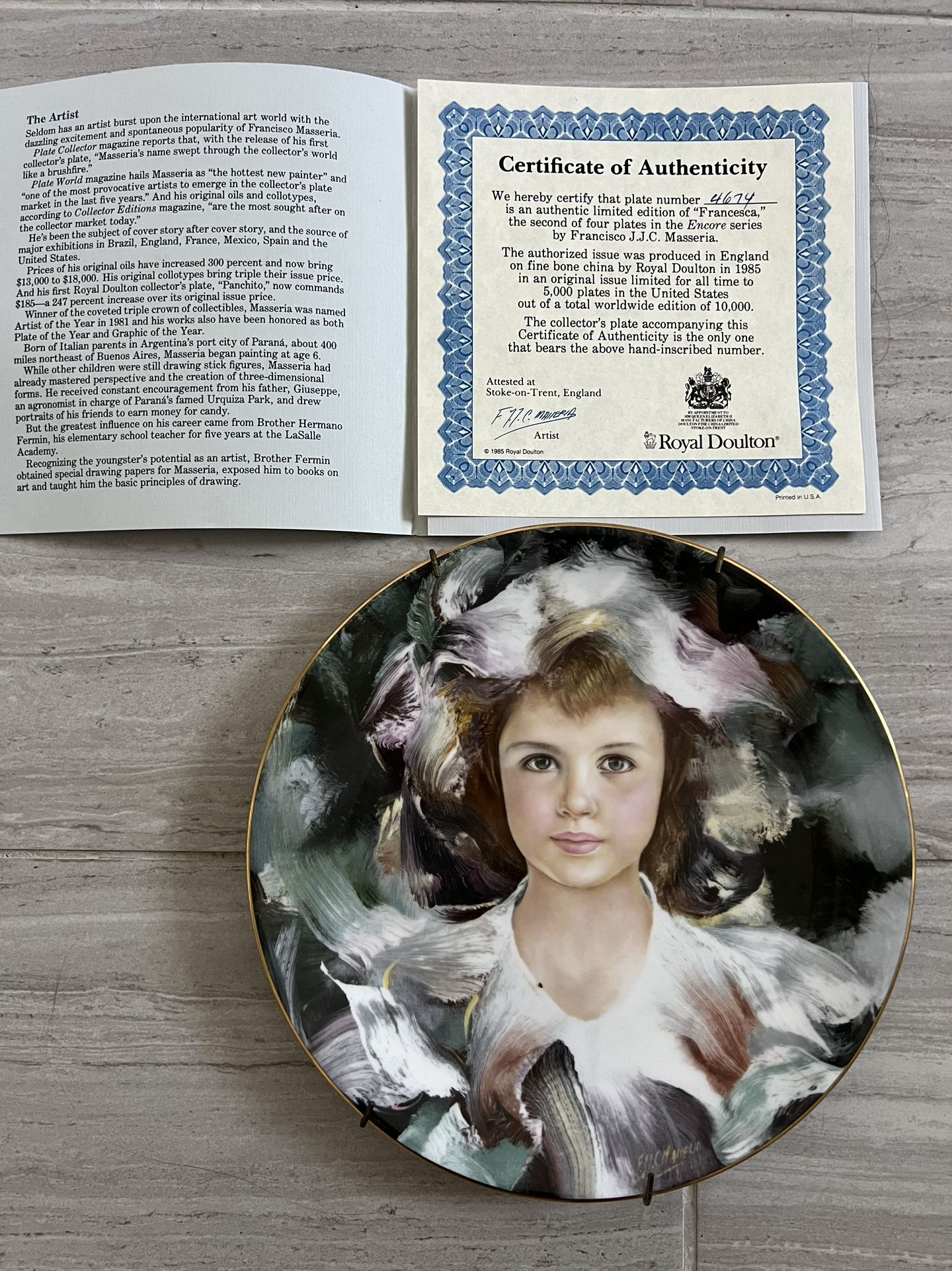 1985 Royal Doulton Encore Series "Francesca" Francisco Masseria Plate #4674