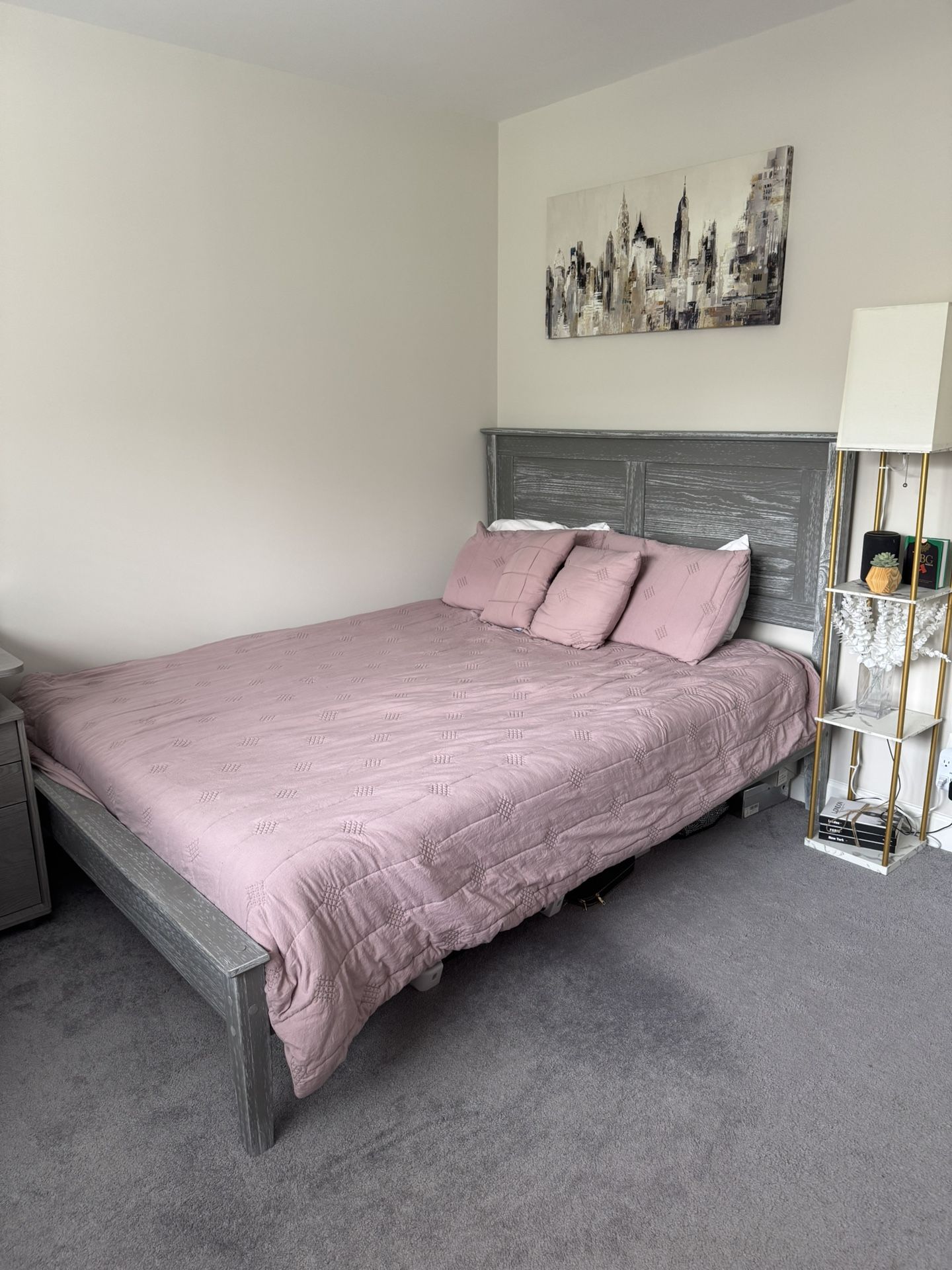 Grey Wood Queen Bed Frame