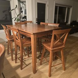 Solid Wood Table And 7 Chairs 