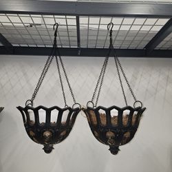 Cast Iron Hanging Metal Baskets (Set Of 2) 