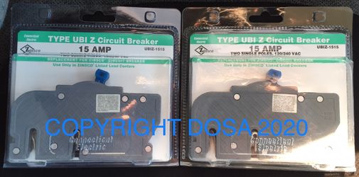 Lot of (2) Two Zinsco Twin 15A Thin Circuit Breaker, UBIZ-1515