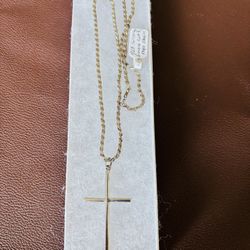 REAL 925  Solid Silver Diamond Cut Rope Chain W/ Silver Cross 