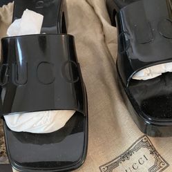 Gucci Block Heal Platform Black Slides Women 