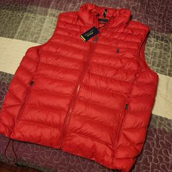 Polo Ralph Lauren red puffer vest jacket mens size Large NEW 