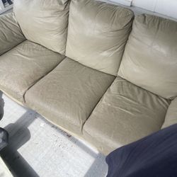 Beige Leather Couch 