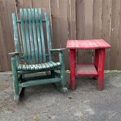 Teakwood Rocking Chairs & Side Table