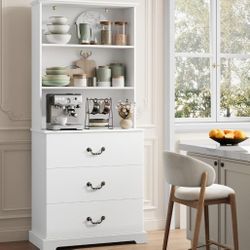71" Tall Kitchen Pantry Storage Cabinet with 3 Large Drawers & Shelves, Kitchen Coffee Bar Cabinet with Storage for Dining Room, Living Room