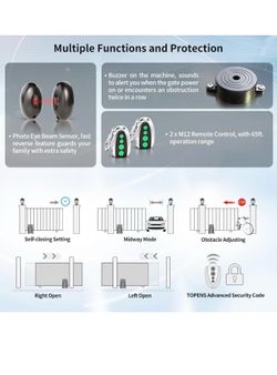 TOPENS LC1100 Automatic Commercial Sliding Gate Opener, Chain Drive Gate Operator for Heavy Driveway Sliding Gate Up to 2800 Pounds, AC Powered with 2
