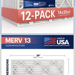 BNX TruFilter 14x20x1 Air Filter MERV 13 (12Pack) - MADE IN USA - Electrostatic