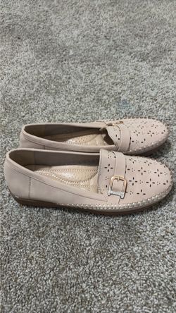 Beige Perforated Loafers with Buckle Detail