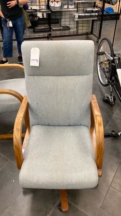Gray Upholstered Armchair with Wood Frame