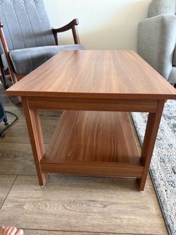 Wood-Finish Coffee Table with Lower Shelf