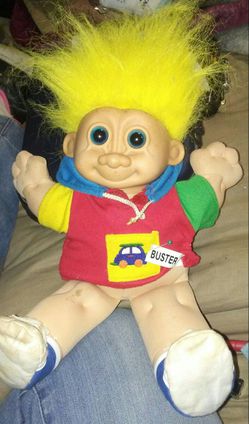 Vintage 12" Treasure Troll soft body doll, his name is 'Buster Boy'