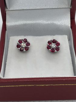 14k white gold diamond ruby earrings