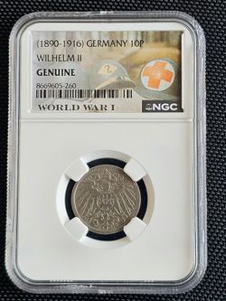 1903 WWI German 10 Pfennig Coin - certified genuine by NGC