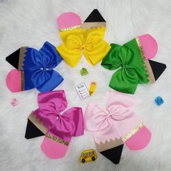 Hair bows, pencil bow. Personalized for Back to school. Cheer bows