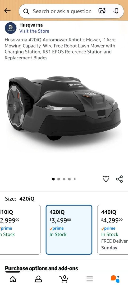 Husqvarna 420iQ Automower Robotic Mower, 1 Acre Mowing Capacity, Wire Free Robot Lawn Mower