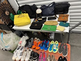 Closet Purge 14 Bags Purses 12 Pairs of shoes great for resellers online or yard sale