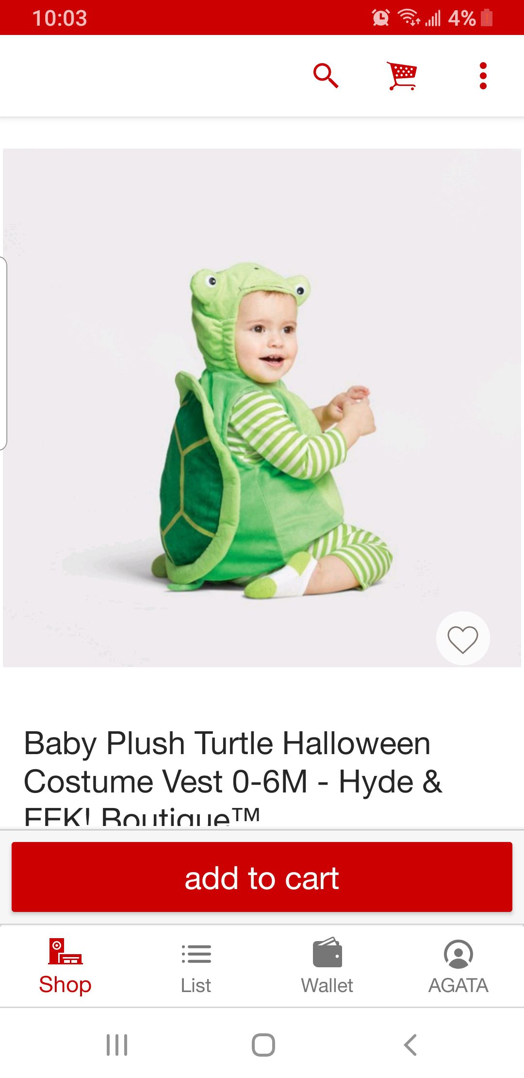 Turtle Costume Size 12-18 months