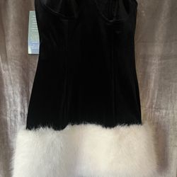 Dress Black Velour w/ White Fur, Size 11, Brand New!
