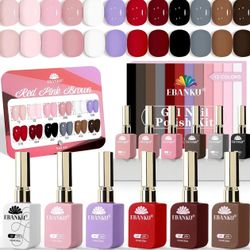 EBANKU 12-Shade Set 15ML Aesthetic Assorted Shades Gel Nail Polish - 12 Colors Nail Care Soak-Off Kit, Valentine's Gift for Women, Red Pink Nude Brown
