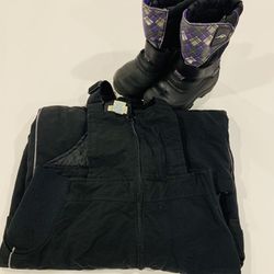 Girl size 5 winter outerwear bundle waterproof snow pants snow boots