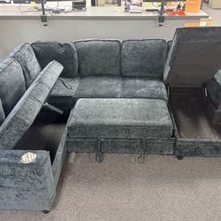 All New In Box  Sectionals With Sleeper , USB, Cup Holders And Storage 