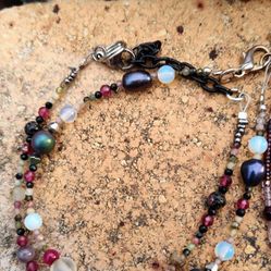 Tourmaline, Matte Rainbow Hematite, Pearl Bracelets 
