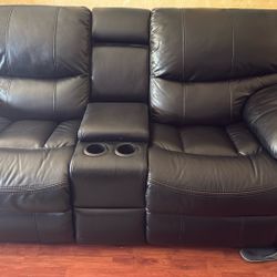 Black Leather Reclining Couch Set