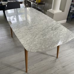 Kelsey Marble Dining Table, Oak Stain